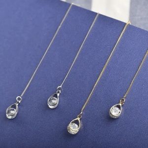 GOLD or SILVER Zircon Waterdrop Modeling Pendant Long Drop Dangle Chain Earrings